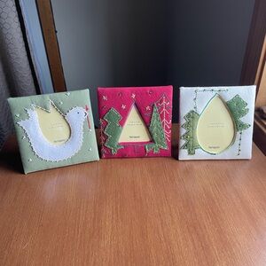 Pier 1 Set of 3 Felt and Fabric Beaded Folk Art Boho Square Picture Frames
